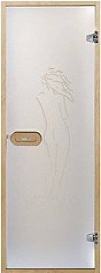 Врата за сауна HARVIA 189x79 см. зелено стъкло с фигура на жена, бор Врата за сауна HARVIA 189x79 см. зелено стъкло с фигура на жена, бор
